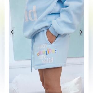 The Mayfair Group Your Emotions are Valid Soft Blue Sweat Shorts Size M/L New!